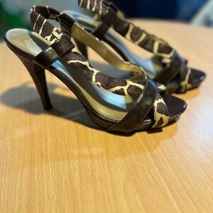Giraffe Print Brown and White “Charolette Russe” Summer Pumps